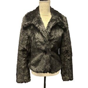 Betsey Johnson Womens Faux Fur Cropped Jacket Size 8 Black